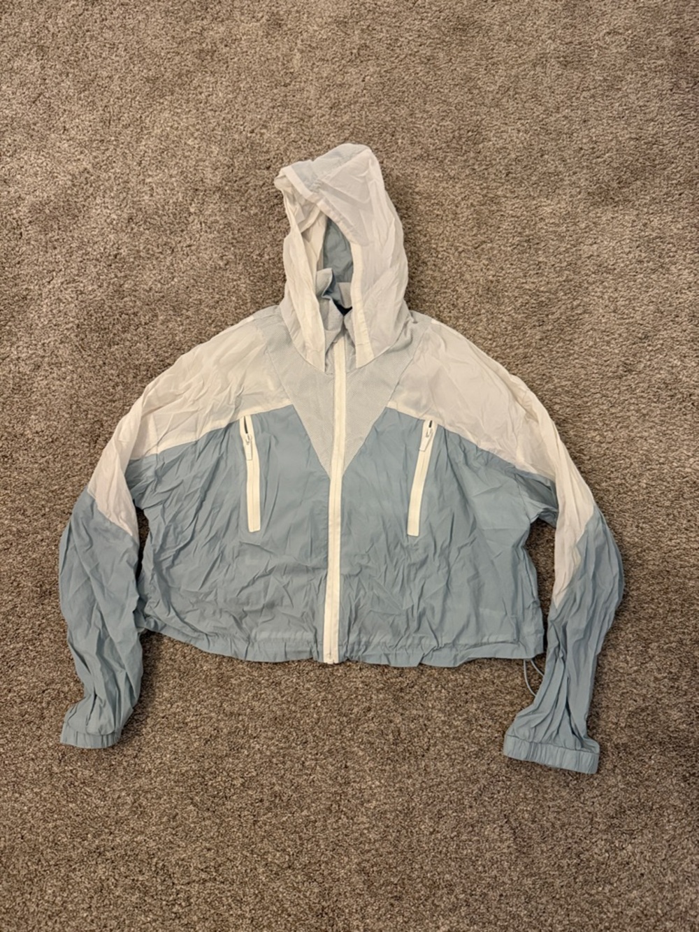Revival Light Blue and White Hooded Windbreaker Jacket Large